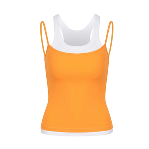 Débardeur court gris pour femme à fines bretelles, coupe ajustée, col rond, avec superposition transparente, couleur unie, respirant, pour le yoga et les activités sportives - Product Image 5