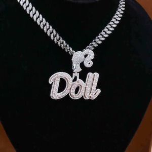 Luxury Iced Out Hip Hop Name Letter Pendant Custom 925 Sterling Cuban Link <b>Chain</b> Pendant Necklace For Men's <b>Rapper</b> Bling Pendant - Product Image 5