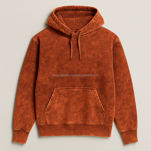 เสื้อฮู้ดดี้ฟลีซโอเวอร์ไซส์สำหรับผู้ชาย ล้างสีแบบแอซิดวอช ปักโลโก้ตามสั่ง ผ้าฝ้าย 100% 450GSM เสื้อสวมหัวมีกระเป๋า - Product Image 6