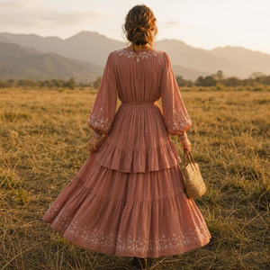 <b>Boho</b> Chiffon Tiered <b>Dress</b> Women Polyester Woven Breathable Anti-Pilling Lightweight <b>Summer</b> Maxi <b>Dress</b> - Product Image 3