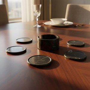 Elegante Juego de 4 Posavasos Redondos de Piedra Negra con Caja, para Decoración Moderna del Hogar, Protección de Mesa de Mármol Natural - Product Image 2