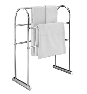 Elegant Stainless Steel Freestanding <b>Towel</b> <b>Rack</b> Double Frame Holder Bathroom Organizer Durable Minimal Structure Design - Product Image 1