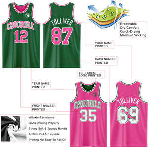 Ensemble de maillots de basket-ball sublimés réversibles 100% polyester, nom d'équipe personnalisé, vert rose, évacuation de l'humidité, vêtements unisexes pour adultes - Product Image 3