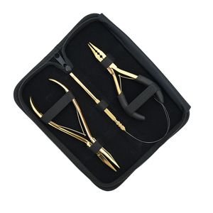 Kit d'outils pour extensions capillaires : Pince à sertir plate à trois trous pour micro-perles et enfileur de boucles pour extensions micro et nano-rings - Product Image 1