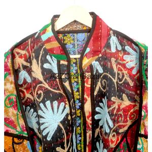 Vintage Indian Kantha Handmade Quilted 100% Cotton <b>Jacket</b> for Women-Eco-Friendly Breathable Winter Ready From Rajasthan - Product Image 2