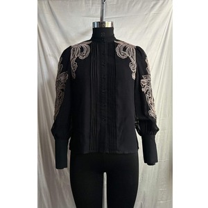 Blusa de Manga Larga con Ajuste Cómodo para Fiestas Casuales y Uso en la Oficina, Color Negro con Diseño Dorado, Compre Directamente del Proveedor - Product Image 4