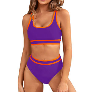 Ensembles de bikinis personnalisés pour femmes 2026 – Maillots de bain sportifs taille haute, color block, coupe haute pour adultes – Tenues de bain et de plage - Product Image 5