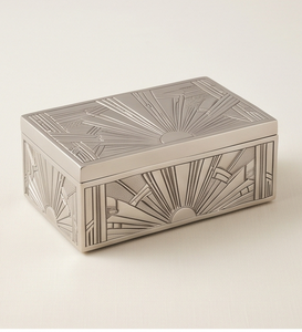 Caja de Metal Art Deco de Lujo para Frutos Secos, Elegante Contenedor de Almacenamiento con Diseño Vintage de Rayos de Sol, Empaque Metálico Premium para Regalo - Product Image 2