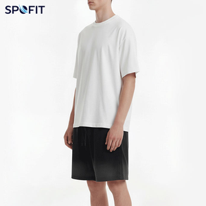 T-shirt en coton blanc surdimensionné à col rond et manches courtes pour homme, style streetwear décontracté, tricot jersey, couleur unie, design épuré - Product Image 4