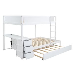Lit superposé blanc double avec lit gigogne simple intégré, rangements et bureau - Product Image 6