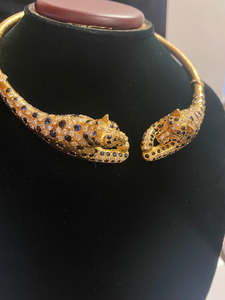 Collier ras du cou plaqué or 24 carats motif léopard, serti de diamants, en alliage de zinc, style vintage, chaîne serpent pour femme - Product Image 2