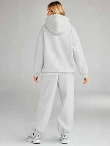 Tracksuits for <b>Women</b> Streetwear <b>Fleece</b> <b>Jogger</b> Set <b>Women</b> Custom Sweatsuit Half Zip Hoodie and Wide Leg Pants Set - Product Image 2