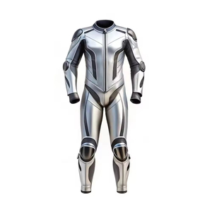 Traje de Motociclismo de Manga Larga para Hombre, en PU, Color Plateado y Negro, Resistente al Viento, para Todas las Estaciones, Transpirable y Ecológico - Product Image 4