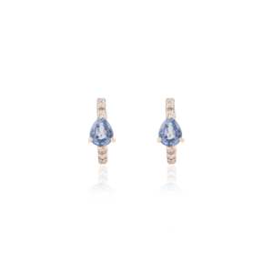 18K <b>Blue</b> Sapphire & Diamond Helix Cuff <b>Stud</b> <b>Earrings</b>-Geometric Trendy Gift - Product Image 3