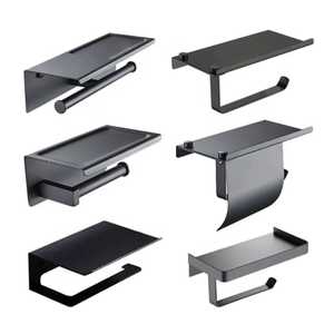 Matte Black Bathroom Glass <b>Shelf</b> with Towel <b>Bar</b> Wall Mounted Tempered Glass Storage Rack Bath Towel Holder Organizer Hardware - Product Image 1