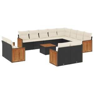 Ensemble de canapés de jardin blanc crème avec coussins noirs, meubles d'extérieur en rotin, design contemporain imperméable - Product Image 4