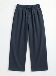 <b>Women's</b> <b>Navy</b> Blue Half-Zip Long Sleeve Pullover with Drawstring Pants Casual Tracksuit Set Solid Color Loose Fit Autumn Wear - Product Image 3