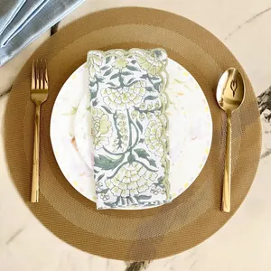 Nappe de table brodée en coton pur, faite à la main, imprimée au bloc, couleur verte, personnalisable, haute qualité, prix imbattable, en promotion - Product Image 1