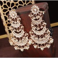 Boucles d'oreilles ethniques indiennes traditionnelles Kundan Chandbali, motif floral, plaqué or, multicouches, perles, pour mariée, mariage, style chandelier