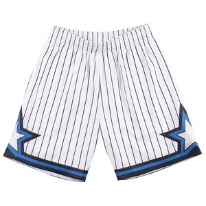 Shorts de basket-ball pour homme à rayures fines blanches avec bande latérale bleue, taille élastique, tissu en maille respirant, shorts de sport décontractés - Product Image 3