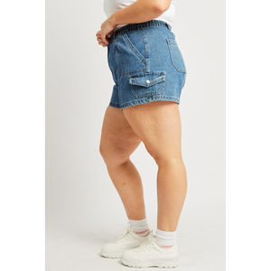 Shorts Cargo de Mezclilla para Mujer, 100% Algodón, Cintura Alta, Bolsillos Laterales, Cintura con Presillas, Tallas Grandes, Pantalones Cortos Casuales Transpirables - Product Image 3