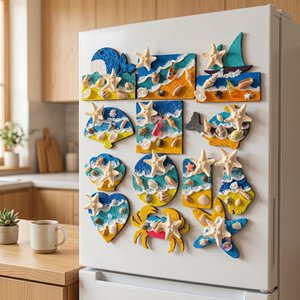 Imanes para refrigerador con conchas marinas hechos a mano para decoración de casas con temática playera, venta al por mayor. - Product Image 1