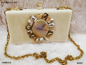 Latest Design Handmade Cream Resin Rhinestone Bohemian Durable Clutch <b>Bag</b> Marble Effect Evening Party Purse Chain Strap Women - Product Image 6