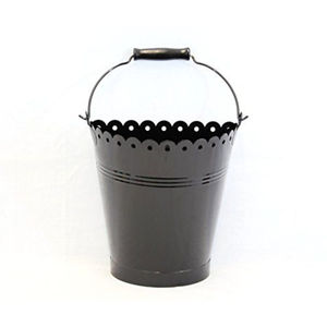 Cubo de metal galvanizado negro con asa, moderno y decorativo, para almacenamiento en el hogar y jardín, maceta para uso en exteriores. - Product Image 1