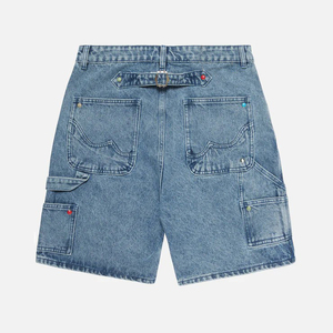 Shorts pour hommes en denim délavé brillant, coupe ample, avec fermeture boutonnée, orné de strass de haute qualité, style décontracté et éco-responsable, inspiré de la mode urbaine. - Product Image 3