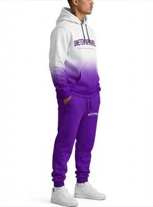 ONETEN APPAREL Conjunto Deportivo 2 en 1 con Capucha para Hombre, Degradado Blanco y Morado, Sudadera y Pantalones Deportivos con Efecto Teñido - Product Image 3