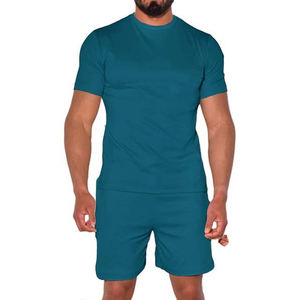 Ensemble décontracté deux pièces à manches courtes et short, personnalisable avec logo, chemise et short unis pour homme, survêtement vierge pour homme avec plusieurs poches - Product Image 3