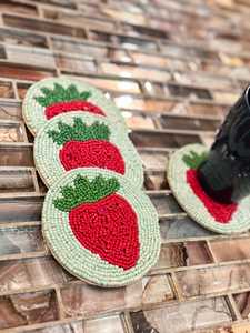 Handmade Round Beaded Strawberry Coaster Cotton Table Decor Home Decoration - Product Image 1