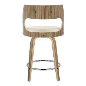 Sgabello da Bar Cecina 24 Pollici Stile Mid-Century Moderno, Altezza Fissa con Base Girevole in Legno Zebrano e Ecopelle Crema, Finitura Cromata - Product Image 5