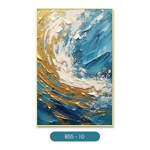 ภาพวาดลายคลื่นทะเลสีทองแบบนามธรรมสมัยใหม่ ภาพพิมพ์บนผ้าใบเคลือบเงาอย่างดี พร้อมกรอบ สำหรับตกแต่งวิลล่า - Product Image 1