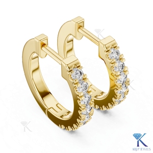 Custom Lab Grown CVD HPHT Diamond Single Row Pave Huggie Hoop <b>Earrings</b> Snap Back 14K <b>Solid</b> Gold Luxury Fine Women Bridal Jewelry - Product Image 2