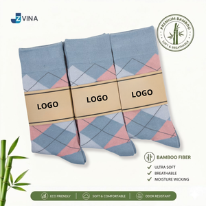 JZVINA Men's Bamboo Fiber Ankle <b>Socks</b> Argyle Pattern Breathable <b>Moisture</b> Wicking Eco Friendly Custom Logo Spring Wear - Product Image 4