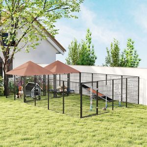Nichoir rectangulaire pour chien avec 2 compartiments et gamelles rotatives, 13,5 pi x 9,4 pi x 5,1 pi, pour utilisation extérieure en automne - Product Image 2