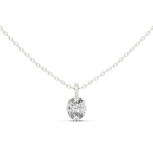 Pendentif ovale en or blanc 14 carats avec diamant de laboratoire pour femme |   Vêtements de bureau |   Nouveau diamant cultivé - Product Image 1