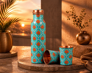 Meena Embellished <b>Copper</b> Bottle Set with Drinking <b>Cups</b> Premium Gift Supplier - Product Image 1