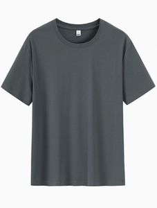 T-shirt à manches courtes en coton noir pour homme, col rond, coupe classique, couleur unie, jersey tricoté, col rond - Product Image 6