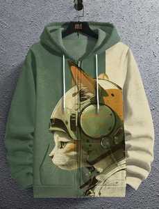 Sudadera con Capucha para Hombre, 100% Algodón, Estampado Digital de Gato Astronauta, Corte Regular, Ropa Casual de Invierno - Product Image 1
