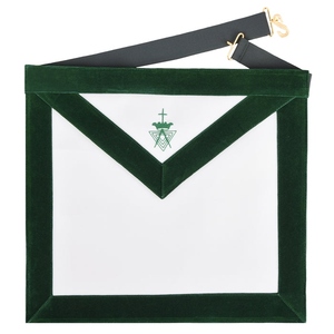 Member Allied Masonic Degrees <b>Apron</b> Dark Green <b>White</b> Body, Adjustable Belt, Premium Regalia Wear - Product Image 1