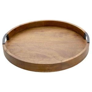 Plato de Servir Circular Grande de Madera con Asas de Hierro - Bandeja Decorativa Vintage para Comida, Cocina, Comedor y Decoración del Hogar - Product Image 1