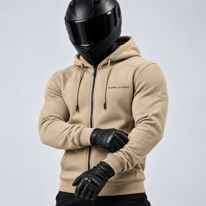 เสื้อแจ็คเก็ตหนัง Manwa Leathers สำหรับผู้ชาย สีกากี มีซิป ฮู้ด แขนยาว เหมาะสำหรับฤดูใบไม้ร่วง สไตล์นักขี่มอเตอร์ไซค์ - Product Image 1