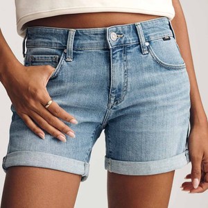 Shorts en jean délavé taille haute pour femme, style crop top décontracté d'été, boutonnage frontal, coupe droite, bleu - Product Image 6