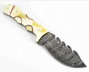 Custom Handmade Damascus Steel Heavy Utility <b>Knife</b> Sawback Spine Camel <b>Bone</b> <b>Handle</b> - Product Image 6