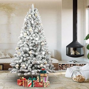 "7.5ft Snow Flocked Artificial Christmas Tree with Pine Cones & Pre-Lit Hinged Easy Assembly & Reinforced Metal Base" - Product Image 5
