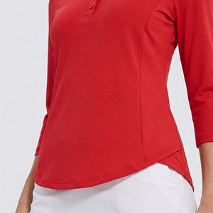 Camiseta Polo Personalizada para Mujer, Mangas Tres Cuartos, Transpirable, Largo Regular, Ecológica, Suministro OEM - Product Image 3