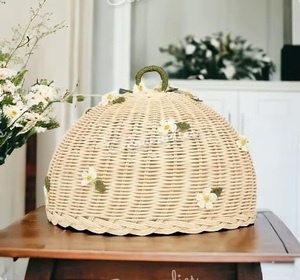 Moderna y Clásica Base para Pastel de Mimbre de Ratán, Cubierta para Pastel en Forma de Hemisferio, Decoraciones Florales, Tapa Protectora de Alimentos Ecológica - Product Image 5
