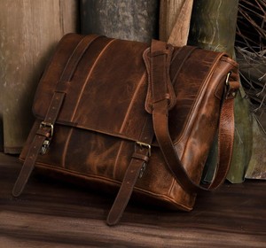 Sac pour ordinateur portable en cuir pleine fleur vintage, sacoche en cuir Crazy Horse, sac de luxe en cuir véritable - Product Image 5